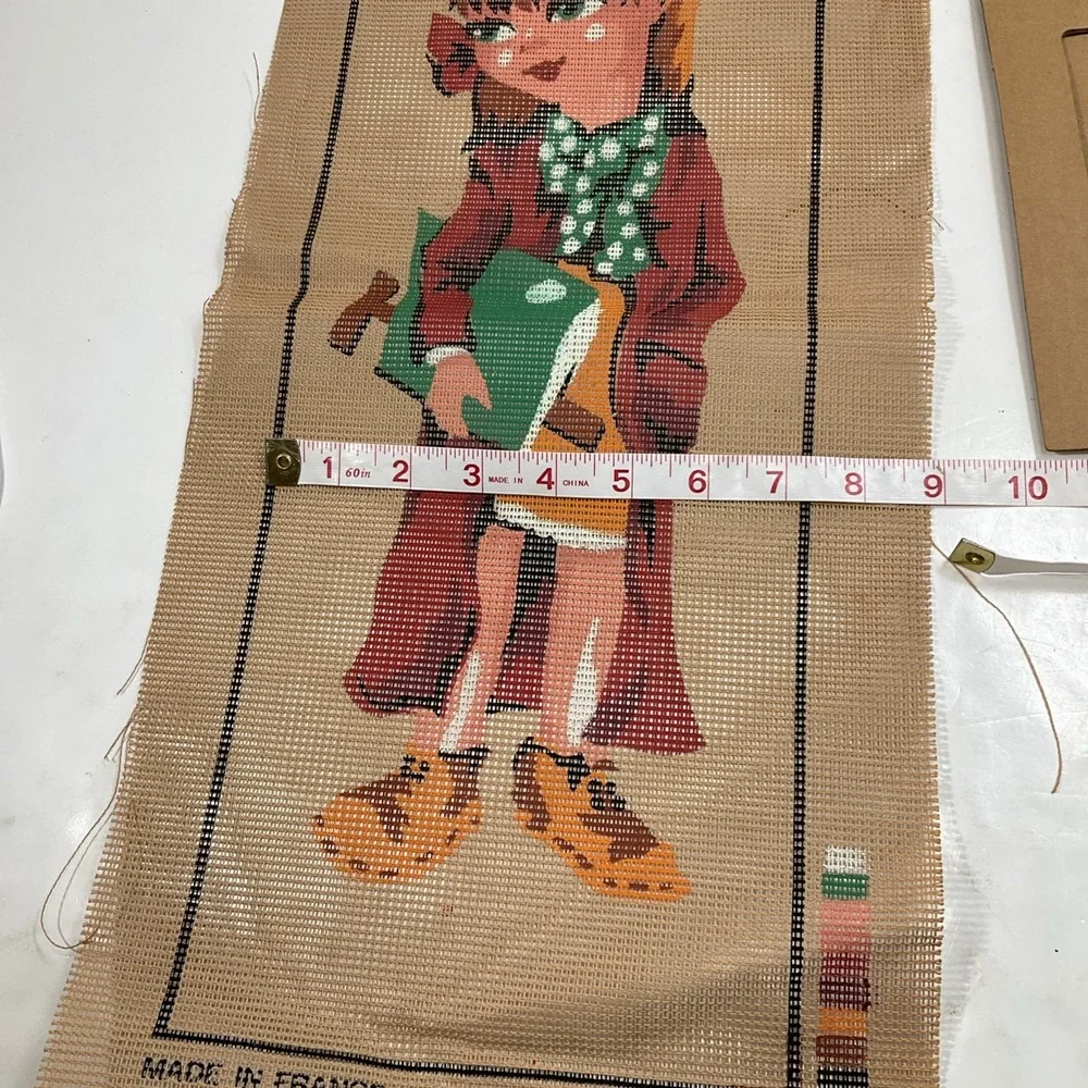 Vintage hand painted Margot de‎ Paris Needlepoint kit girl with book 100% Cotton